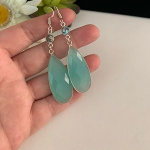 Chalcedony Gemstone Teardrop Silver Earrings
